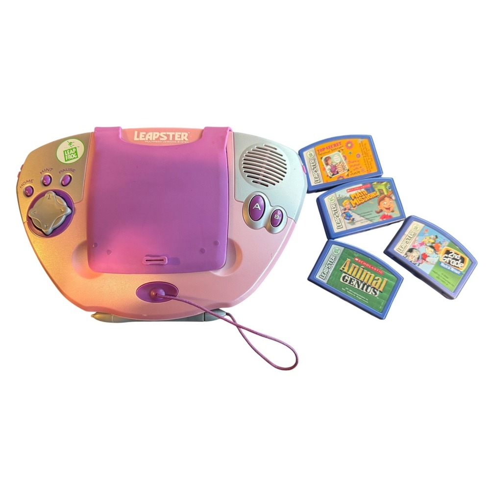 LeapFrog Leapster Pink Handheld Game Console Bundle with 4 Games and Case 2003